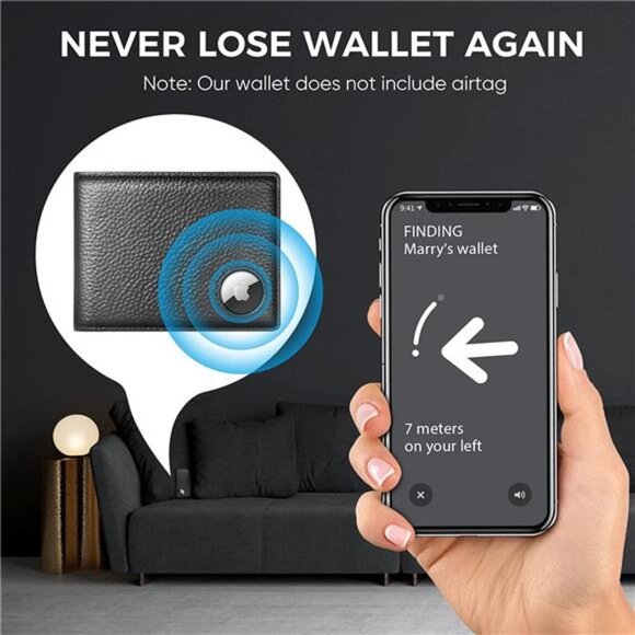 AirTag Wallet for Men, Top Grain Leather Wallet with 2 ID Window (Black) - Picture 2 of 6